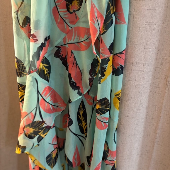 Express Teal Tropical print Off-Shoulder High Low Fit Flare Lined Dress Size S - Picture 10 of 10